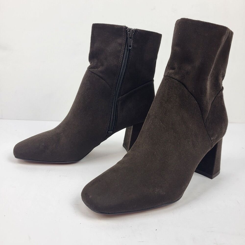 Nordstrom Rack Women's Bootie Naja Brown Square Toe Flared Block Heel Size 4.5M